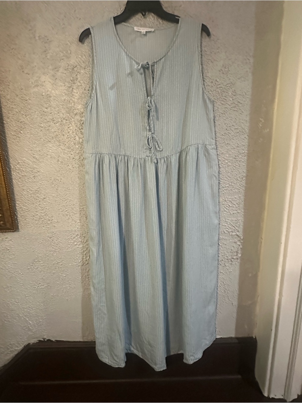 Jane and Delancey Light Blue white Stripes Sleeveless Tie-Front Midi Dress